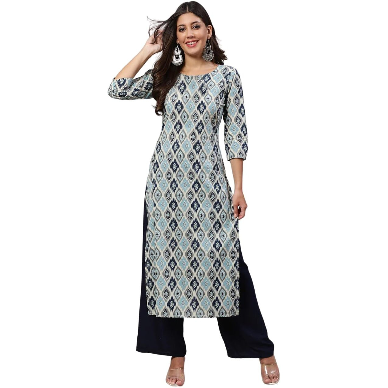 Bollyclues Women's Printed Crepe Straight Printed Kurti(BC-COK) Blue