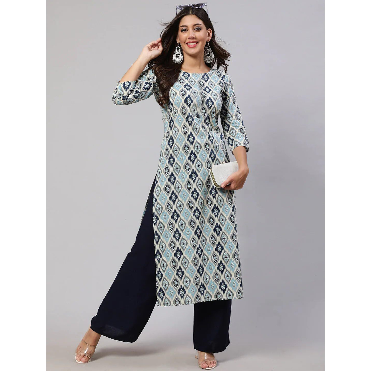 Bollyclues Women's Printed Crepe Straight Printed Kurti(BC-COK) Blue