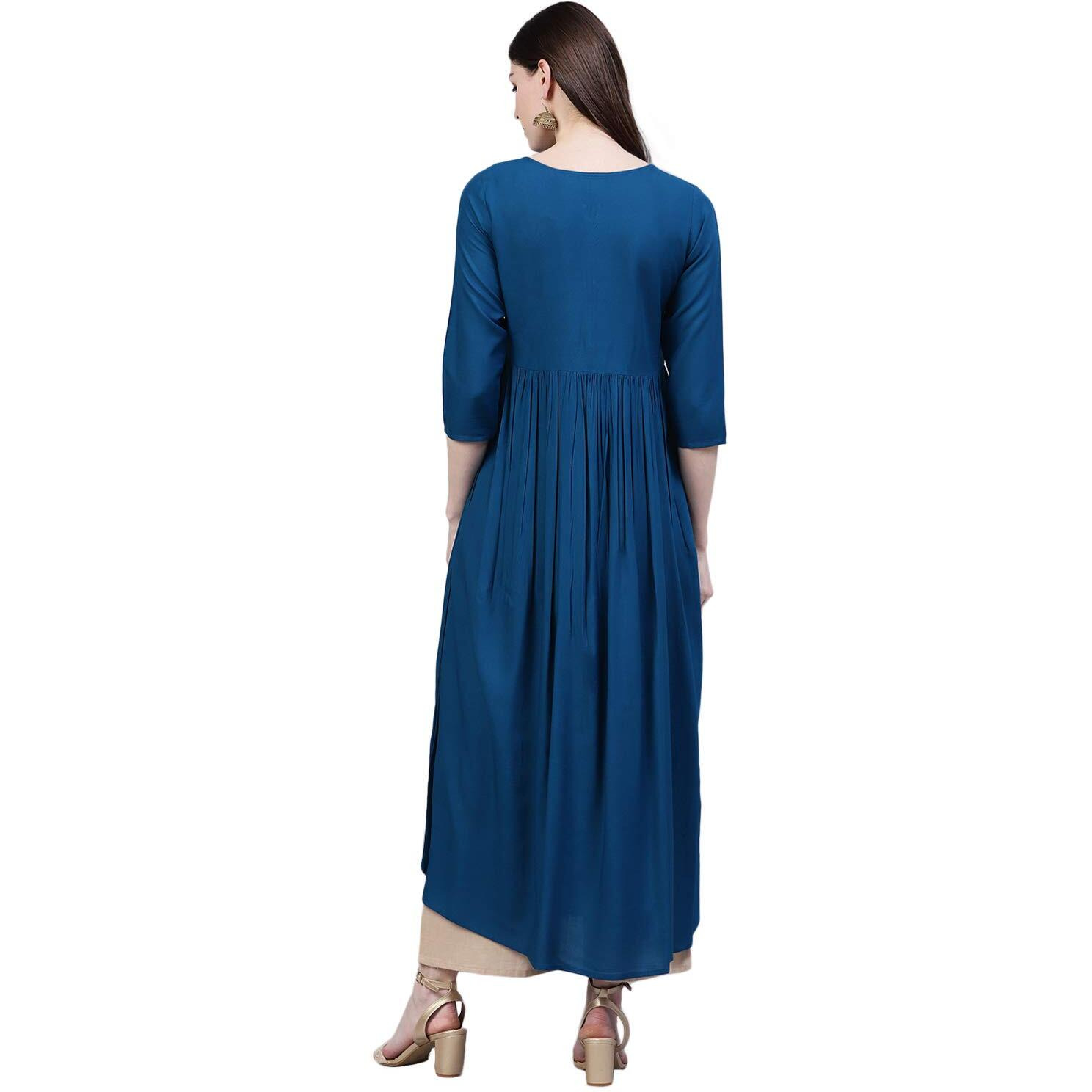Stylum Women's Embroidered Rayon Flared Kurta (Noorteal34_Teal Blue, XS)