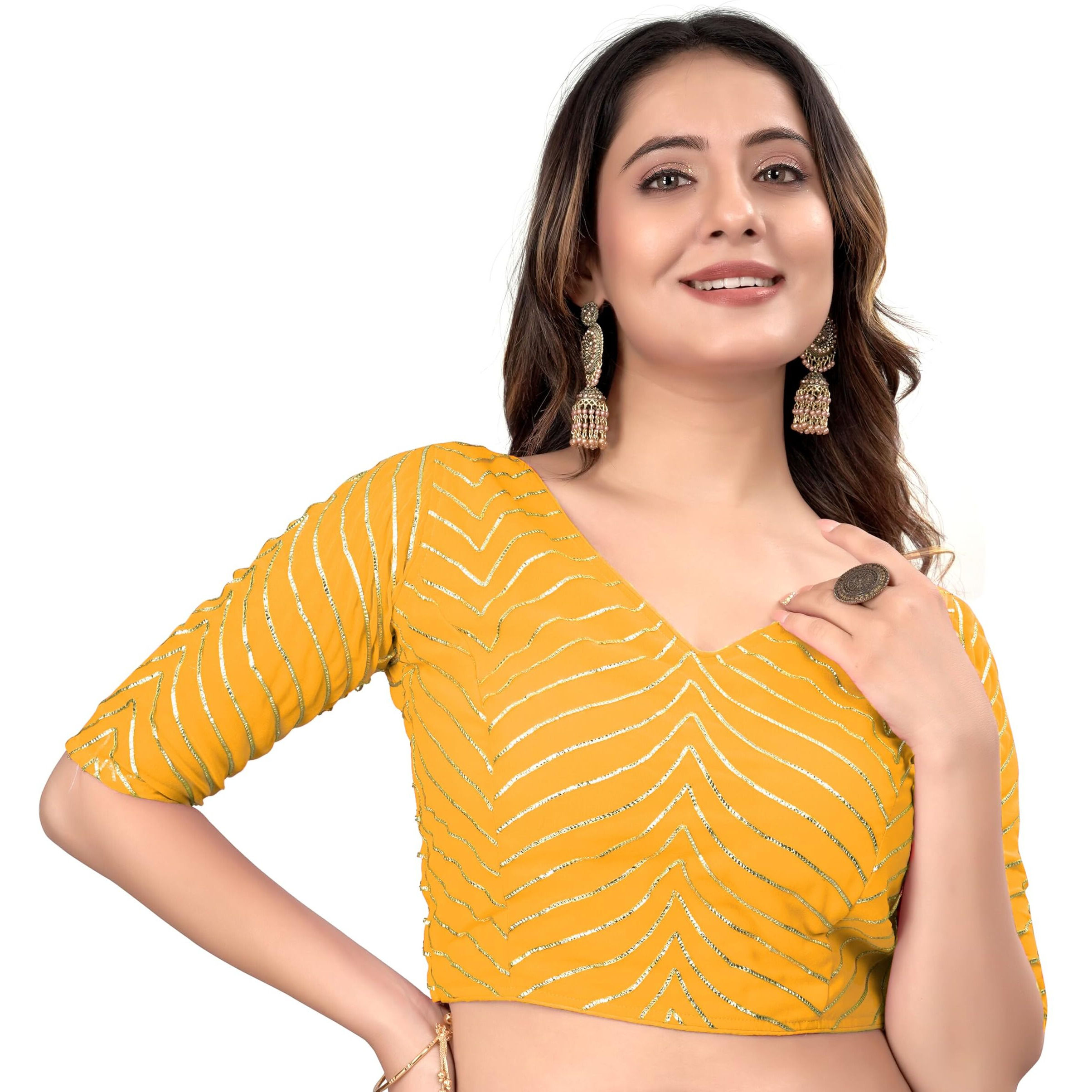 Sumaira Tex Womens Fancy Readymade Half Sleeve Georgett Saree Blouse(R Koti 2 Yellow_38)