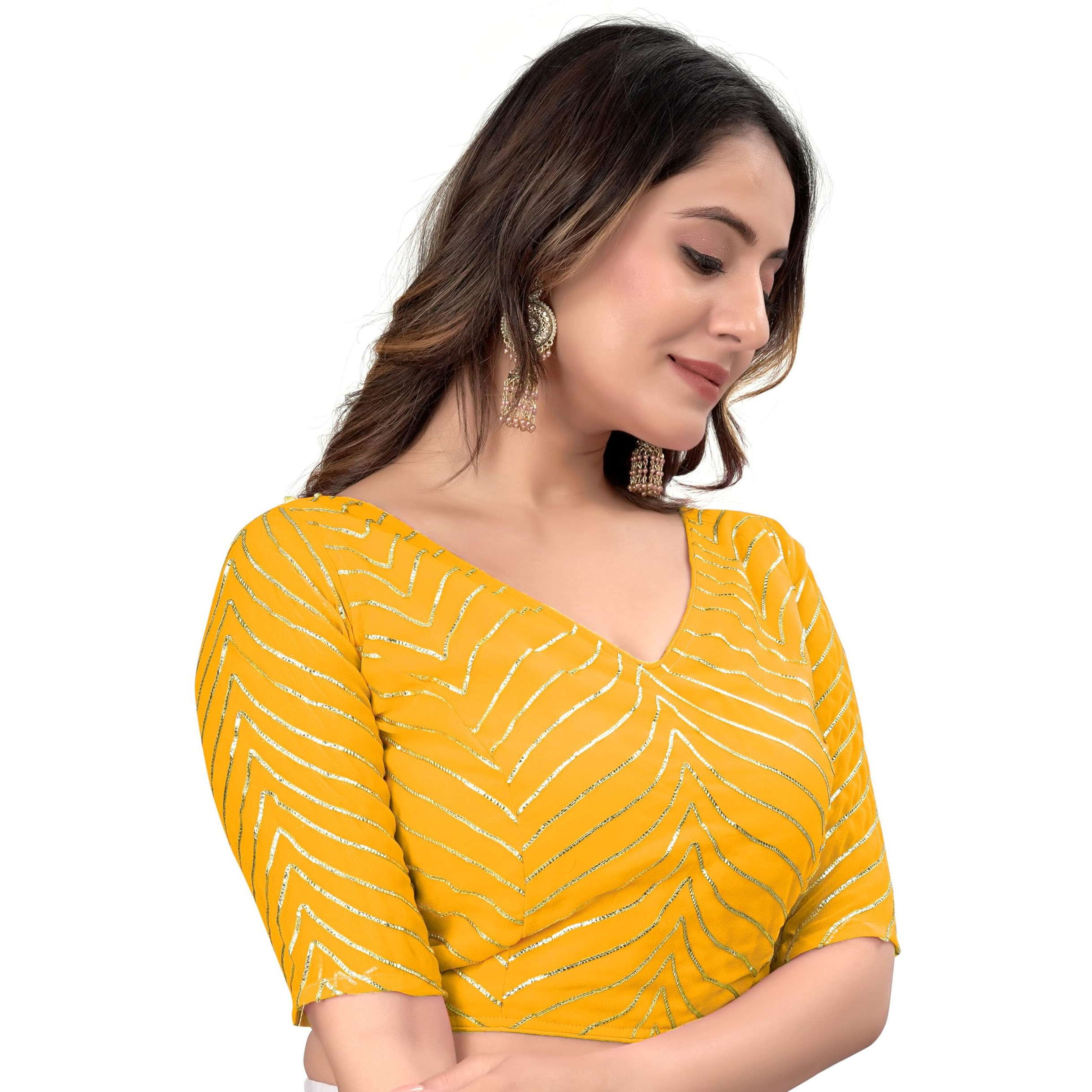 Sumaira Tex Womens Fancy Readymade Half Sleeve Georgett Saree Blouse(R Koti 2 Yellow_38)