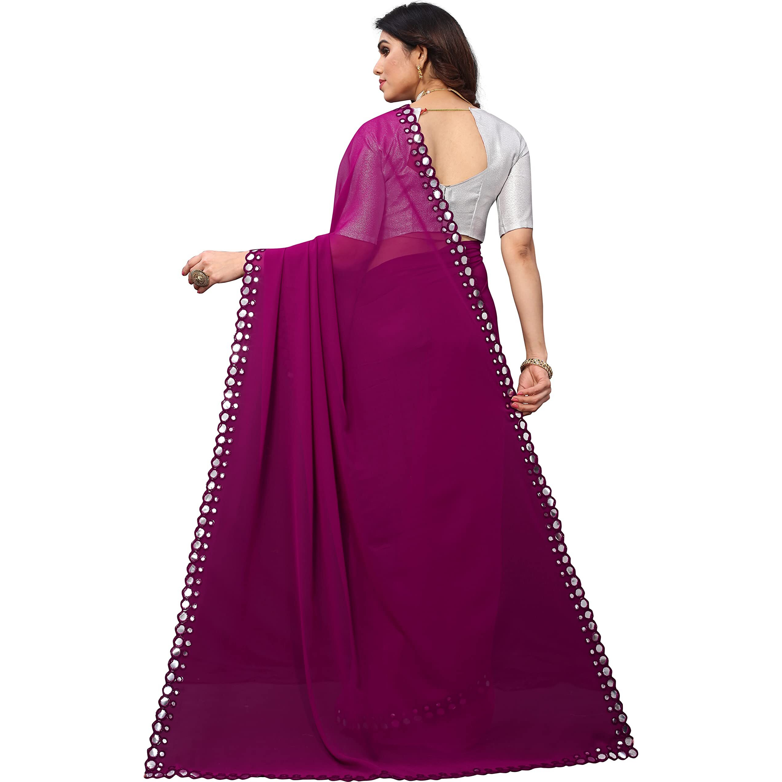 Florely Women's Designer Georgette (Mirror Saree_Colors_14_Wine)