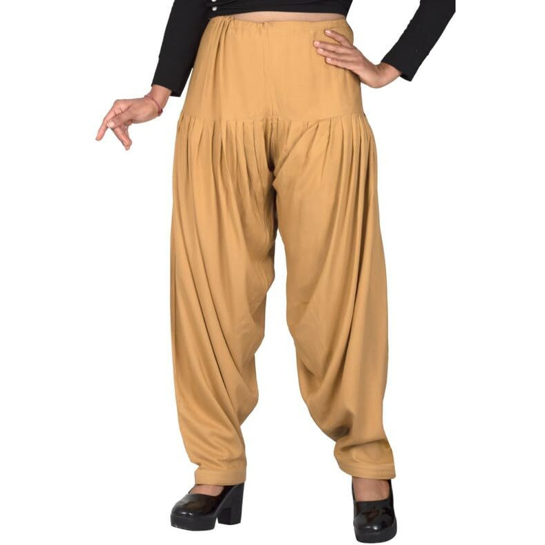 FASHION GALLERY Women's Dark Beige Colour 38 Inch Waist Size Length 40 Inch Heavy Super Soft 14 kg Rayon Cotton Patiala Salwar For Girls.(Patiala Dark Beige Waist Size 38)