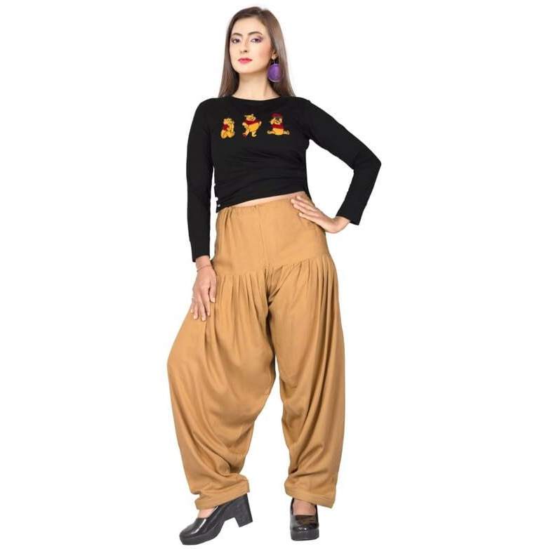 FASHION GALLERY Women's Dark Beige Colour 38 Inch Waist Size Length 40 Inch Heavy Super Soft 14 kg Rayon Cotton Patiala Salwar For Girls.(Patiala Dark Beige Waist Size 38)