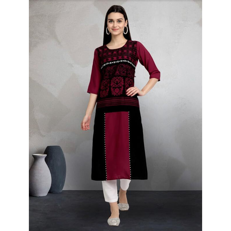 Pinkmint Elegant Printed Crepe Kurti's for Women's ll Fashionable Kurti ll Stright Round Neck Kurti (Pack of 6)