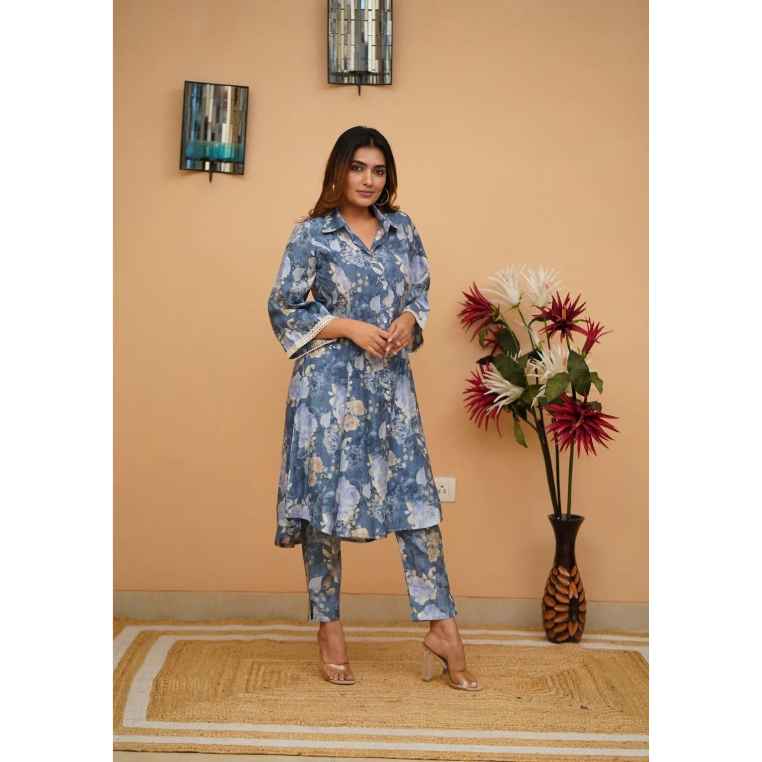 FABNEX kurta set for women | Women Kurta | Women Kurta Sets Kurtis | Women Kurta Pant Set | Women Kurta Pant Set Women Kurti Set with Pant (K-39-40) (XL, Blue)