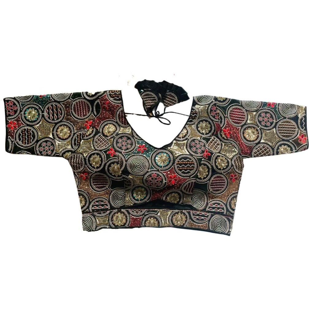 Vihu Fashion women's blouse readymade blouse embroidery multi coding gold thread blouses handwork dark green color readymade saree blouse for women for Saree and Lehenga Choli (VF2420 bottle green 36)