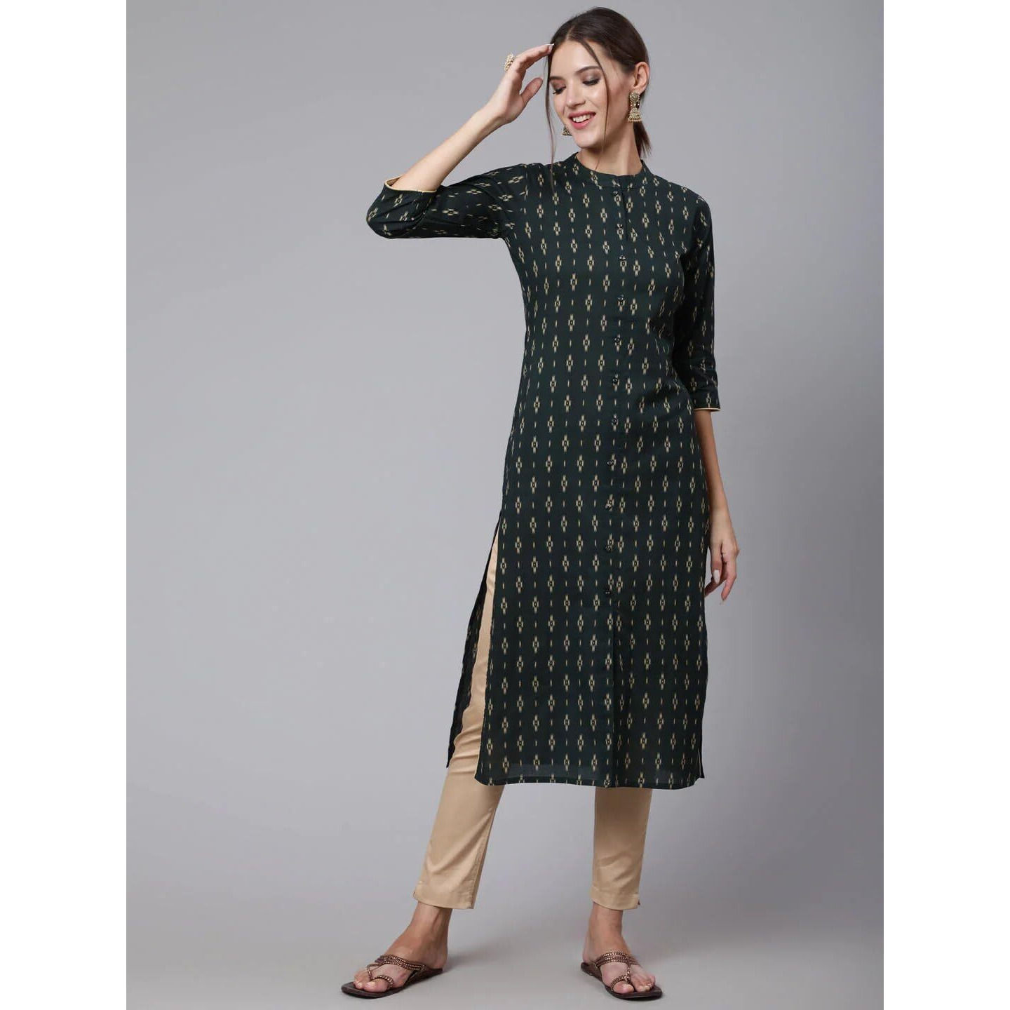 Bollyclues Women's Printed Crepe Straight Printed Kurti(BC-Butti) Black