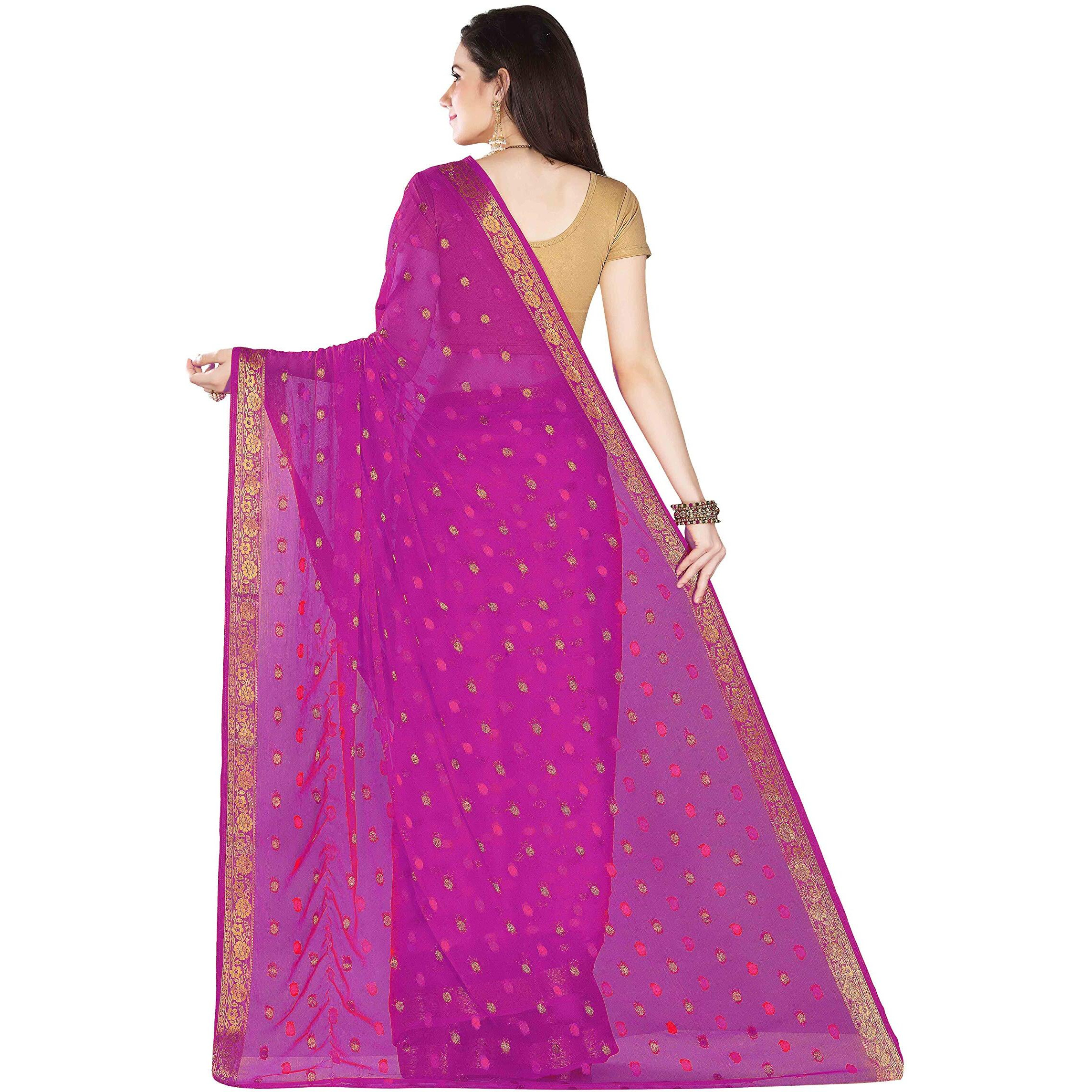 RANI SAAHIBA Women's Chiffon Zari Woven Saree With Blouse Piece (SKR5782_Magenta)