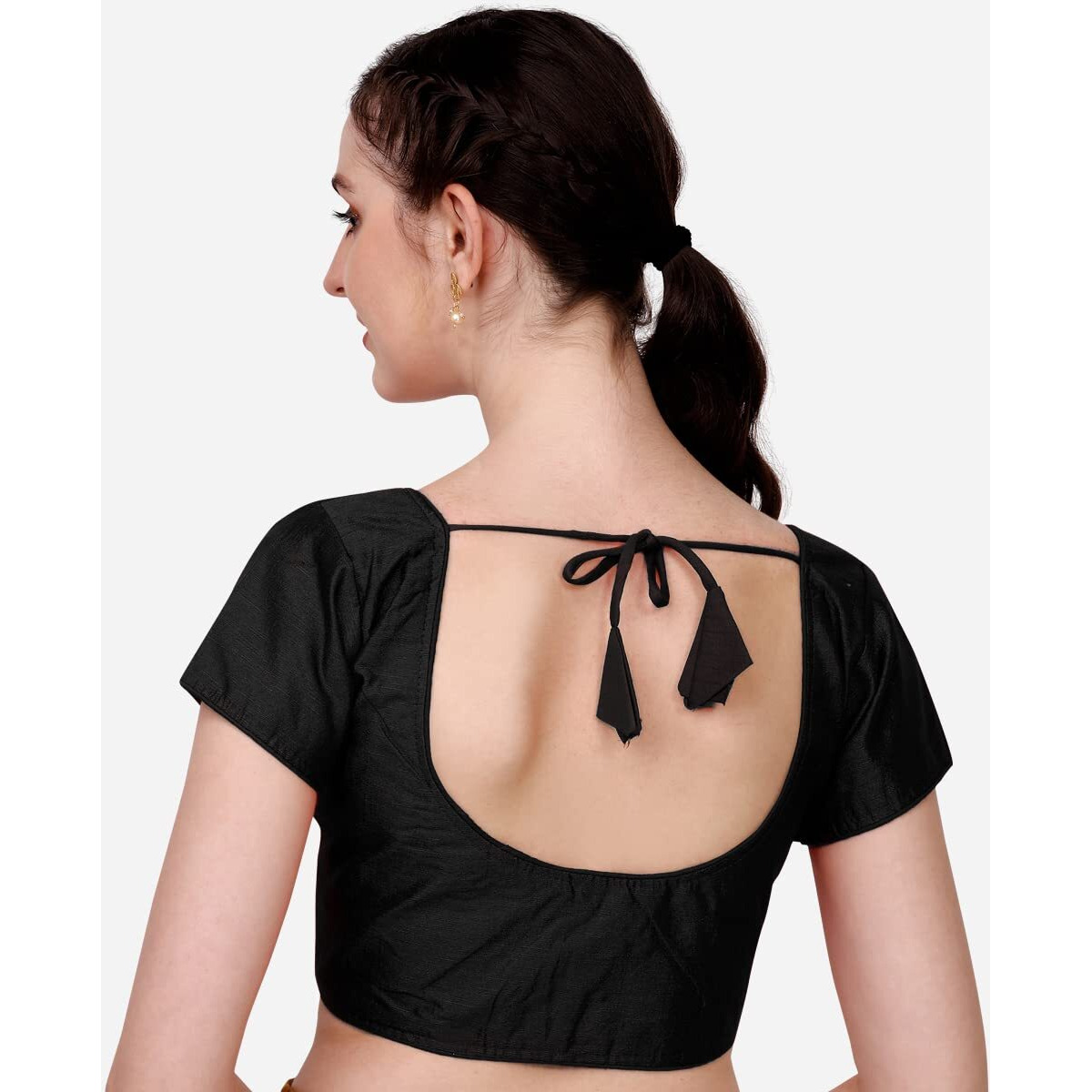 Pujia Mills Women's Silk Solid Short Sleeve Blouse (kajal 3 Blouse_Black_38)