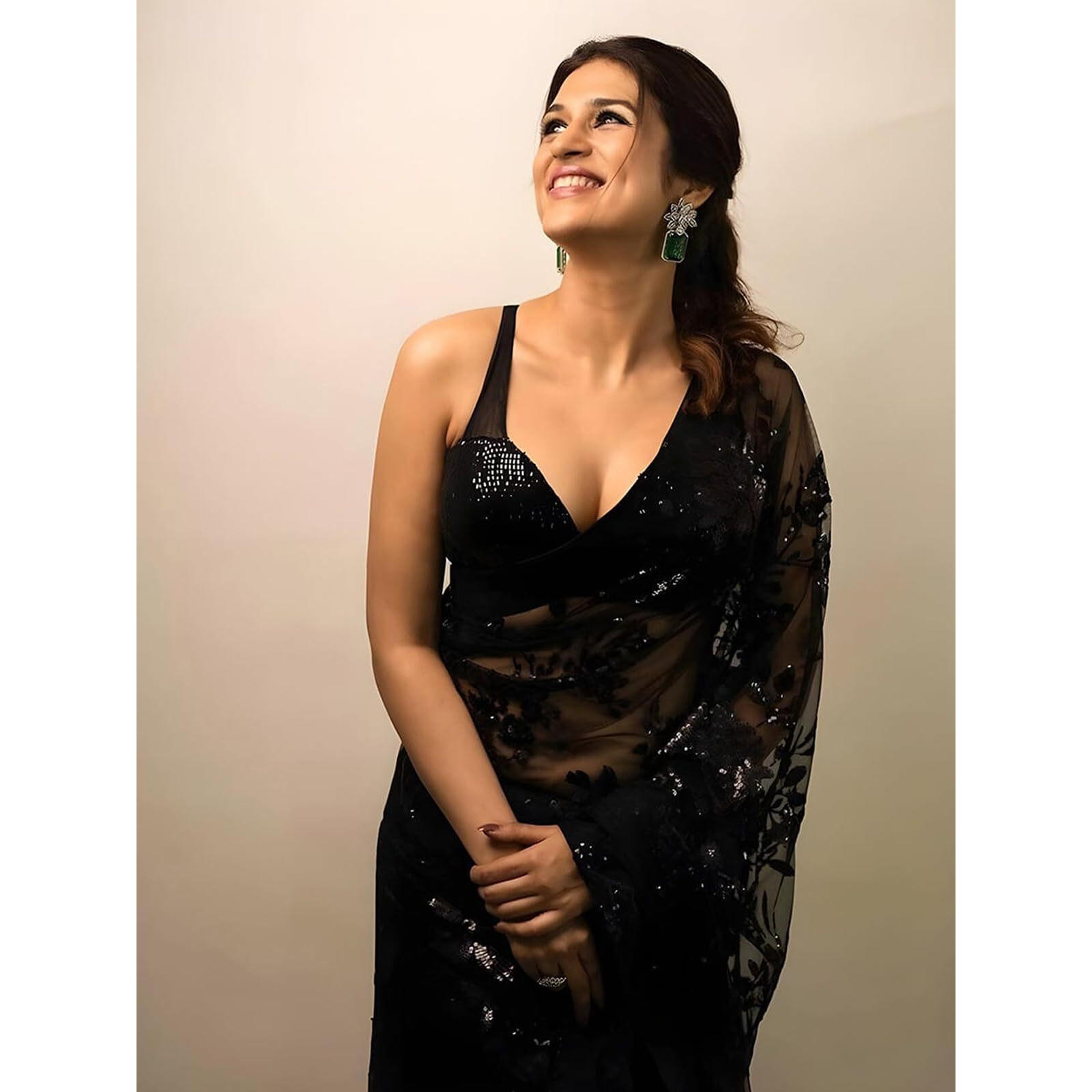 Satrani Women's Georgette Sequence Saree with Unstitched Blouse Piece (4039S302N_Black)
