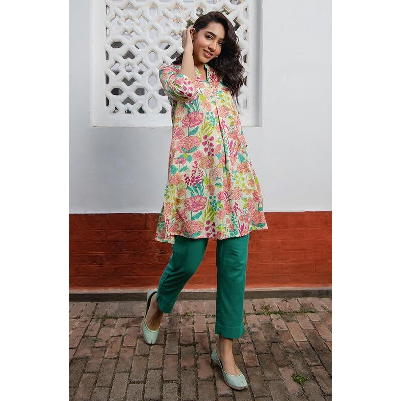 Janasya Women's Multicolour Cotton Floral A-Line Tunic(JAA24TU00111-S)