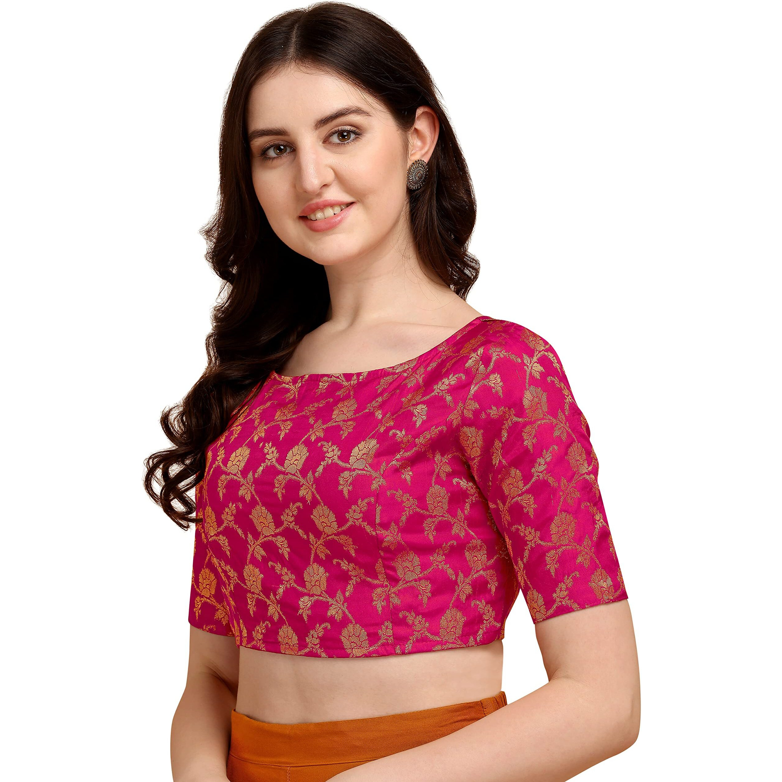 OOMPH Jacquard Pink Readymade Blouse for Women - rbbl124m