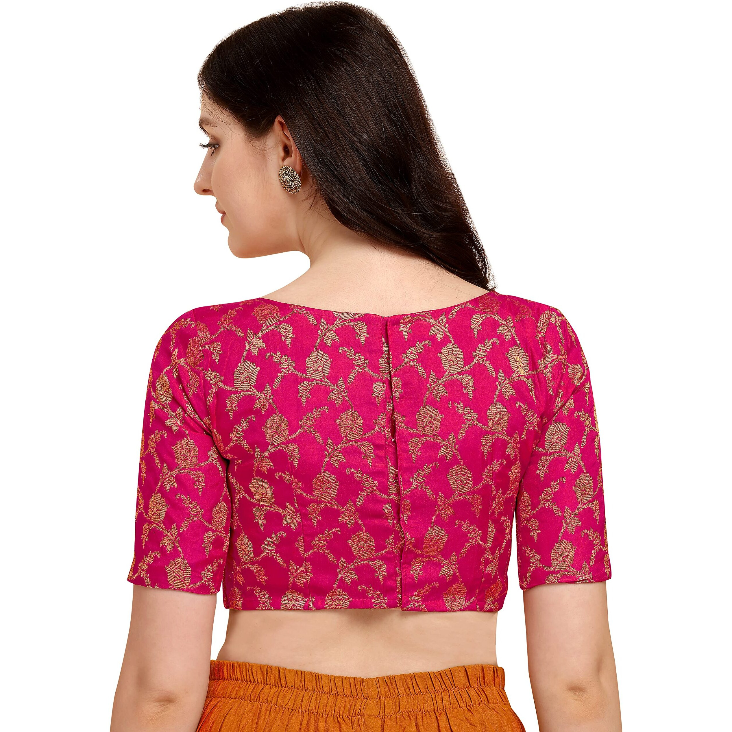 OOMPH Jacquard Pink Readymade Blouse for Women - rbbl124m