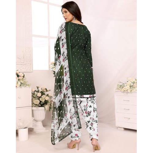 Yashika Women's Printed Dress Material - Unstitched Crepe Fabric Kurti, Pants & Dupatta Set (AZ-YS-P4-ABHILASHA GREEN)