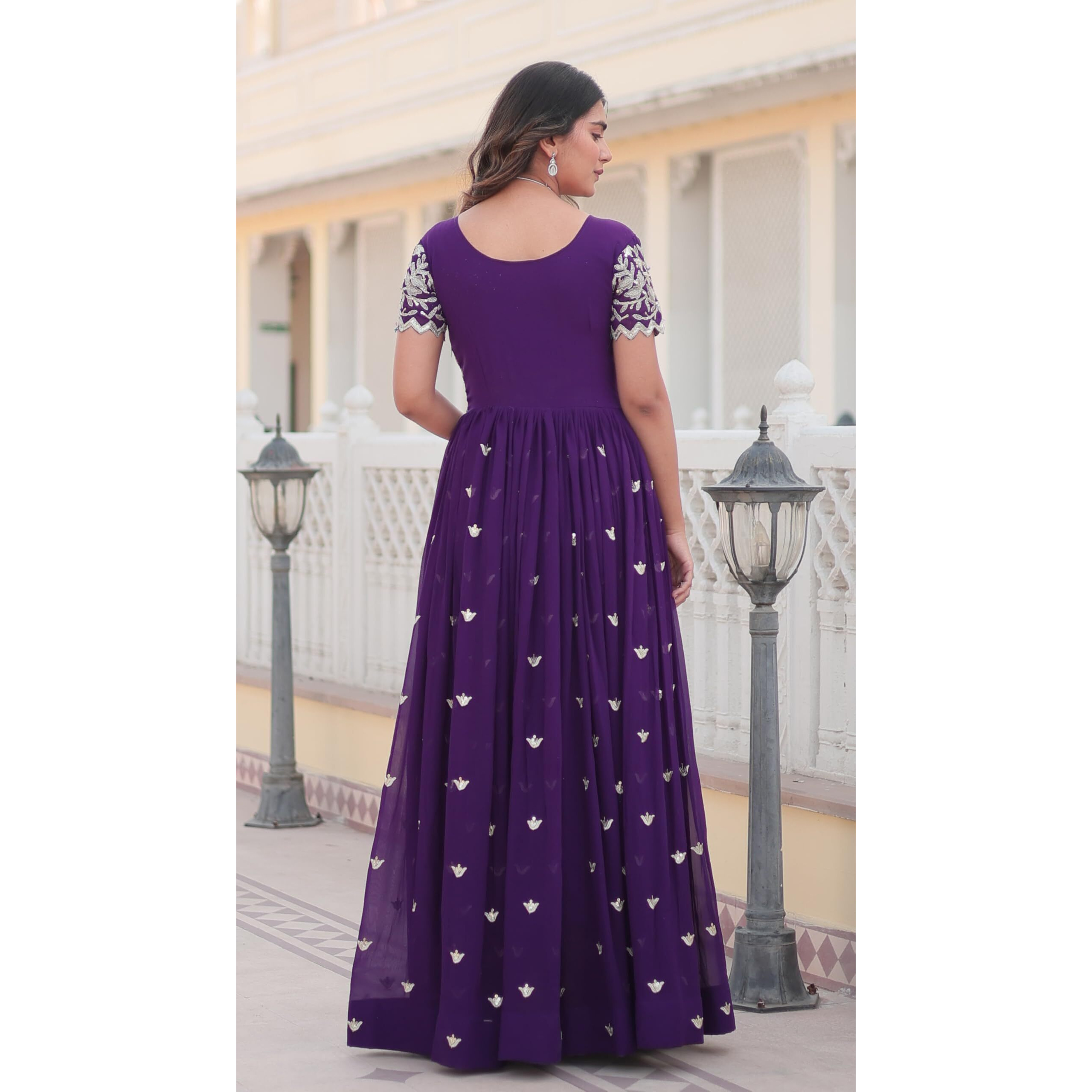 Fashion Basket Pink Anarkali Kurta Set with Embroidered Work for Women (in, Alpha, L, Regular, Standard, Purple)