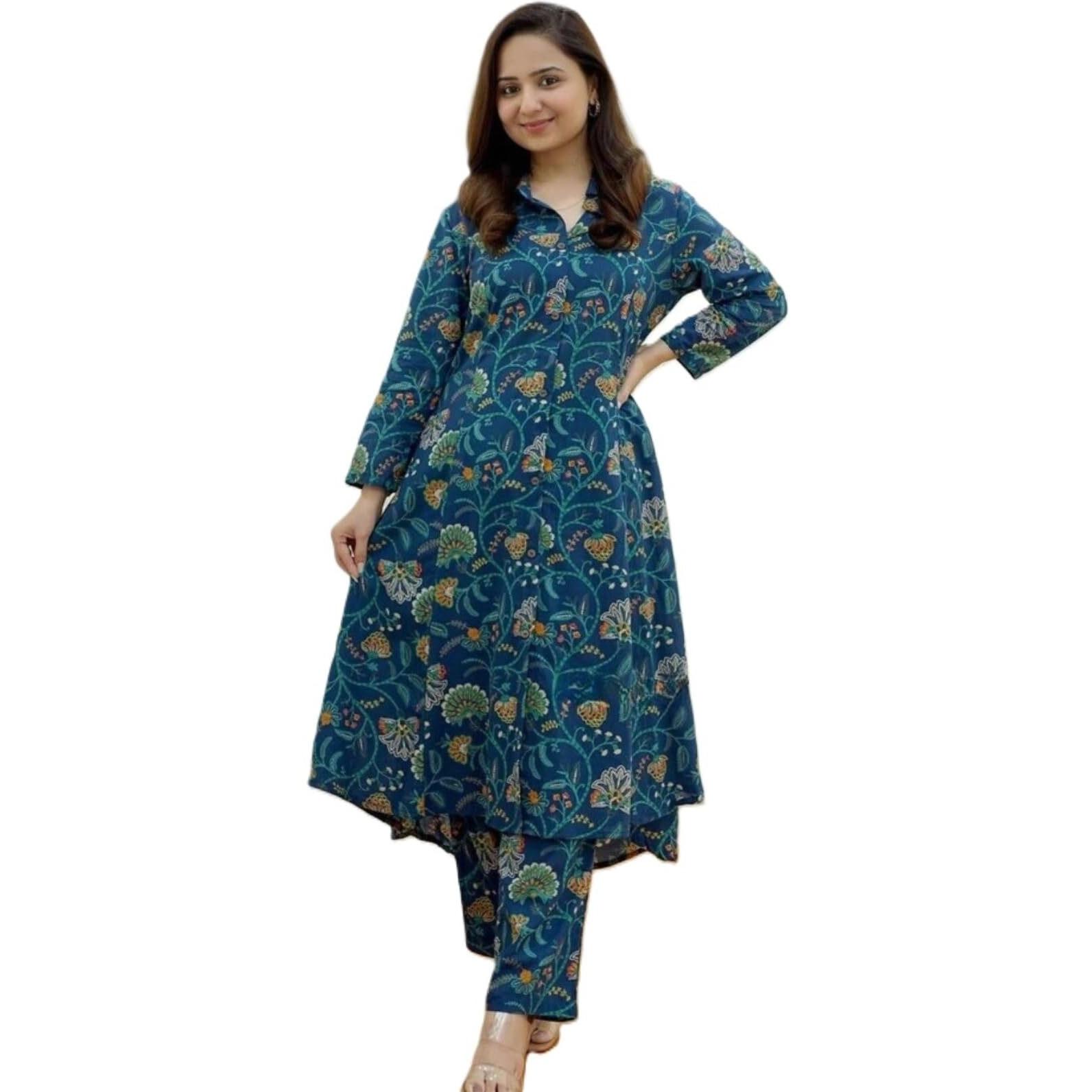 DHRUVI TRENDZ Womens Rayon Co-ord Set Regular Fit Casual (DT-W1839&TR896_Blue_S)