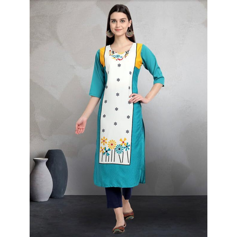Pinkmint Elegant Printed Crepe Kurti's for Women's ll Fashionable Kurti ll Stright Round Neck Kurti (Pack of 6)