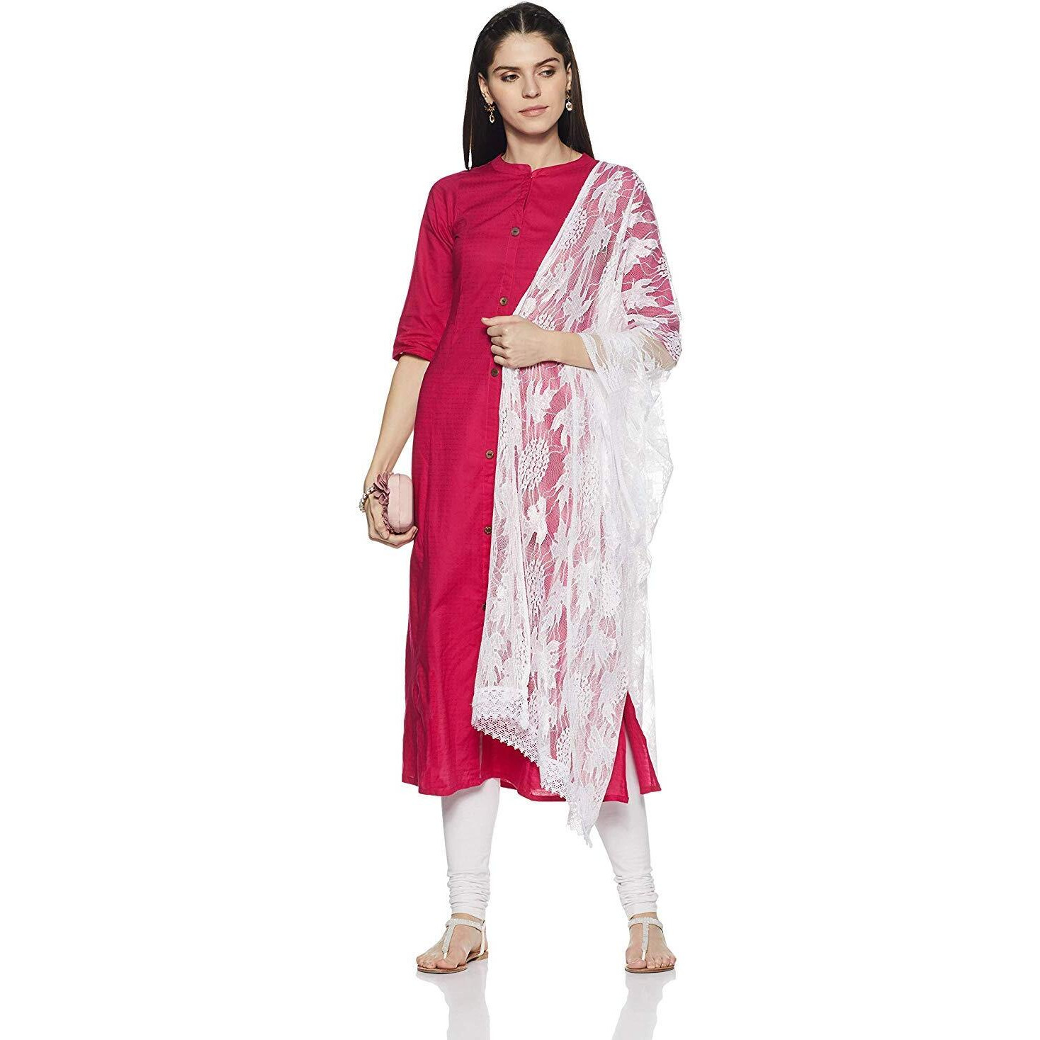 Weavers Villa White Floral Net Dupatta for Women, 2.10 Mtrs