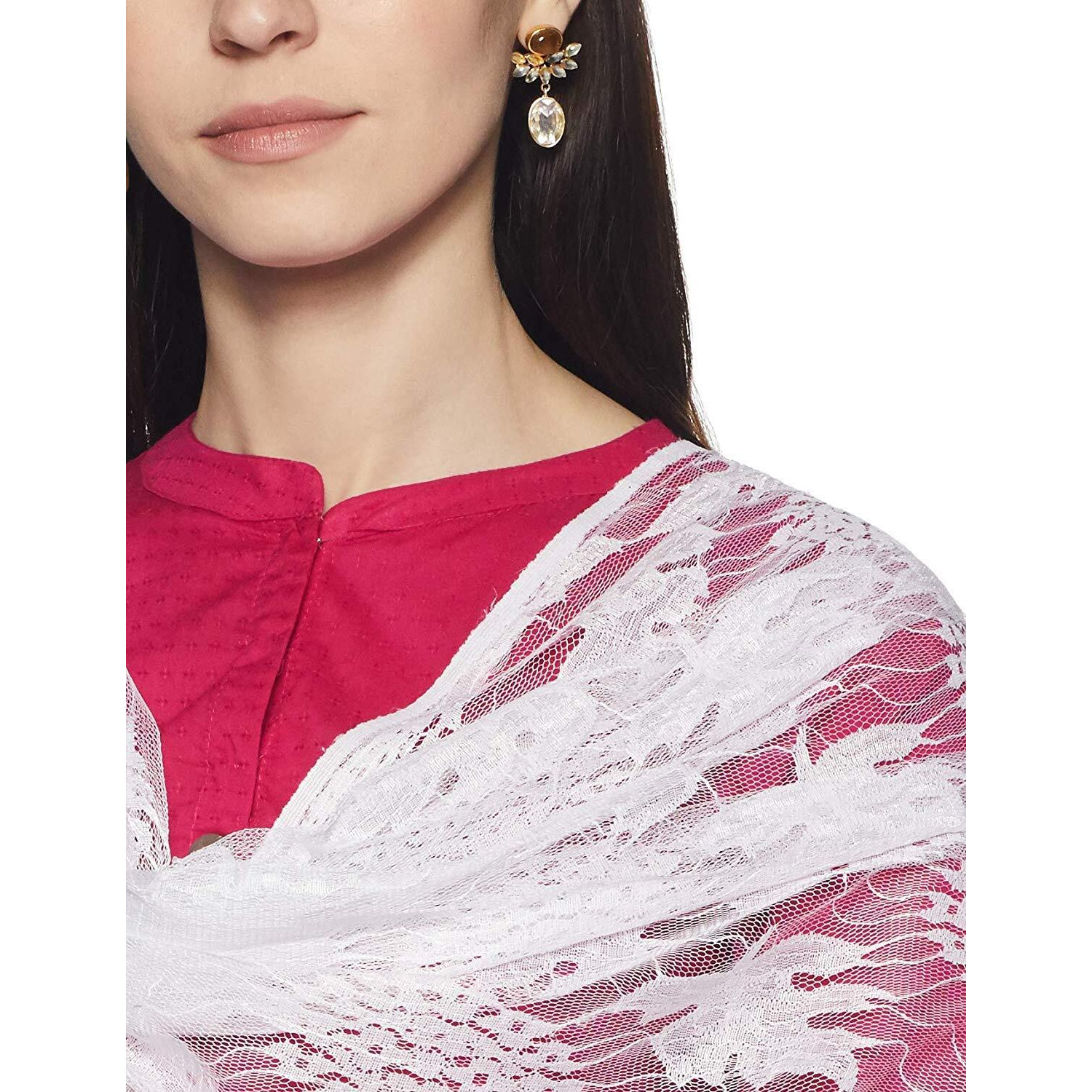 Weavers Villa White Floral Net Dupatta for Women, 2.10 Mtrs