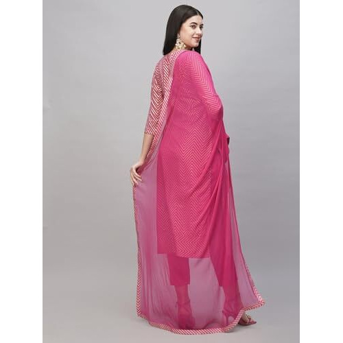 ANNI DESIGNER Women's Cotton Blend Straight Printed Kurta with Pant & Dupatta (DMPL RANI_L_Pink_Large)