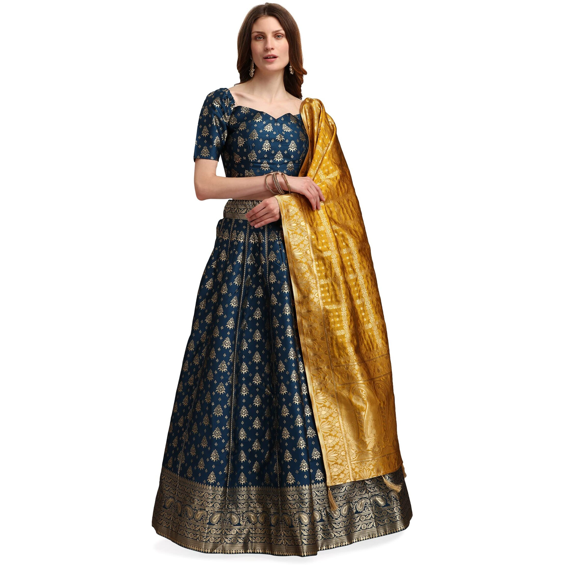 PURVAJA Women's Jacquard Semi-Stitched Lehenga choli (Trisha-Rama_Rama_Free Size)