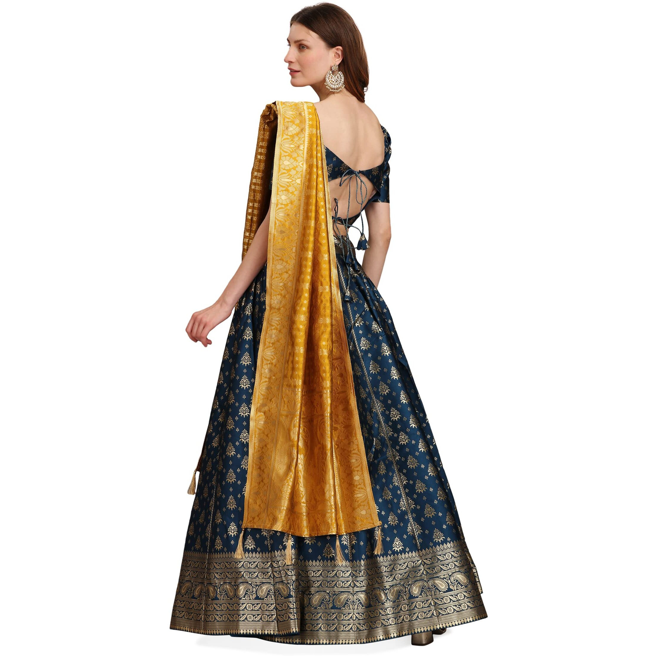 PURVAJA Women's Jacquard Semi-Stitched Lehenga choli (Trisha-Rama_Rama_Free Size)