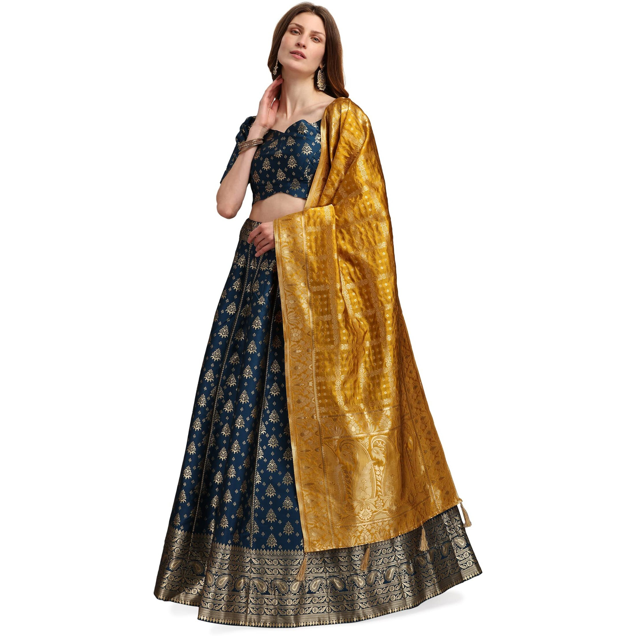 PURVAJA Women's Jacquard Semi-Stitched Lehenga choli (Trisha-Rama_Rama_Free Size)