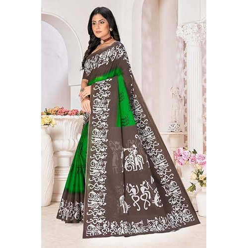 Tamaira Fashion Women's Plain Cotton Saree (2501_ParrotGreen&Grey