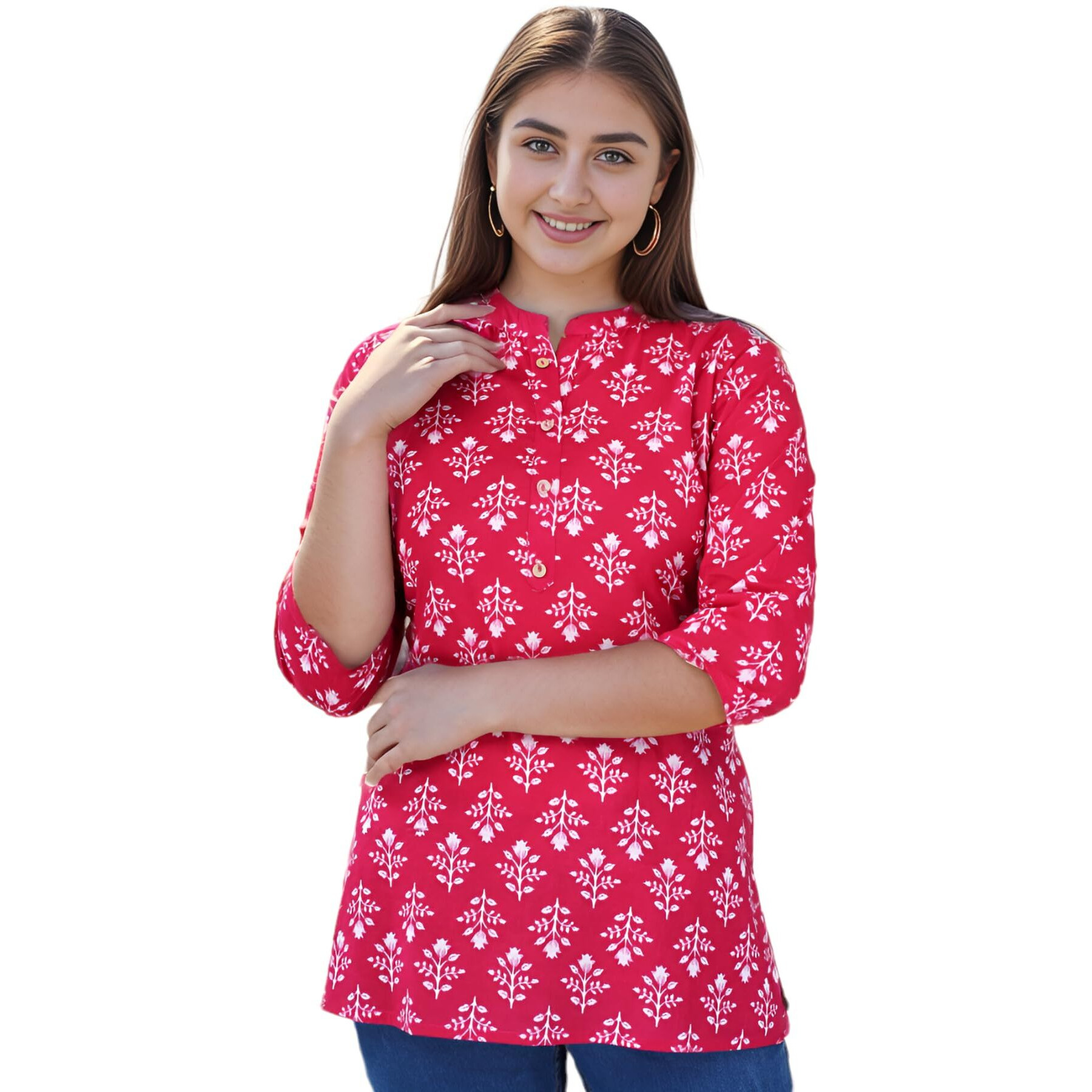 Jikonet Women's Regular Straight Short Kurti/Kurta - 516, (XXX-Large, Pink)