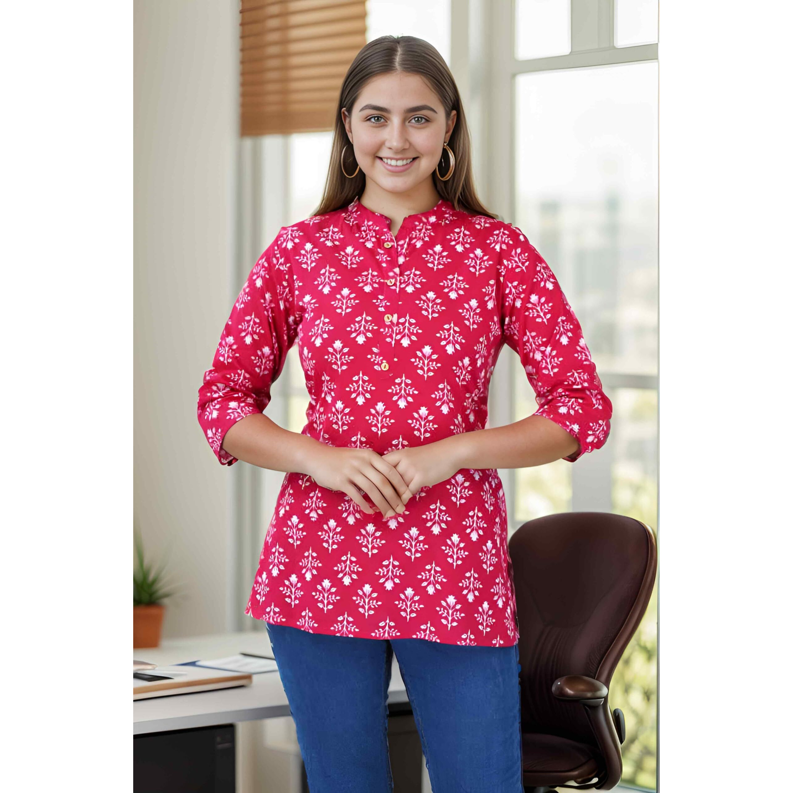 Jikonet Women's Regular Straight Short Kurti/Kurta - 516, (XXX-Large, Pink)