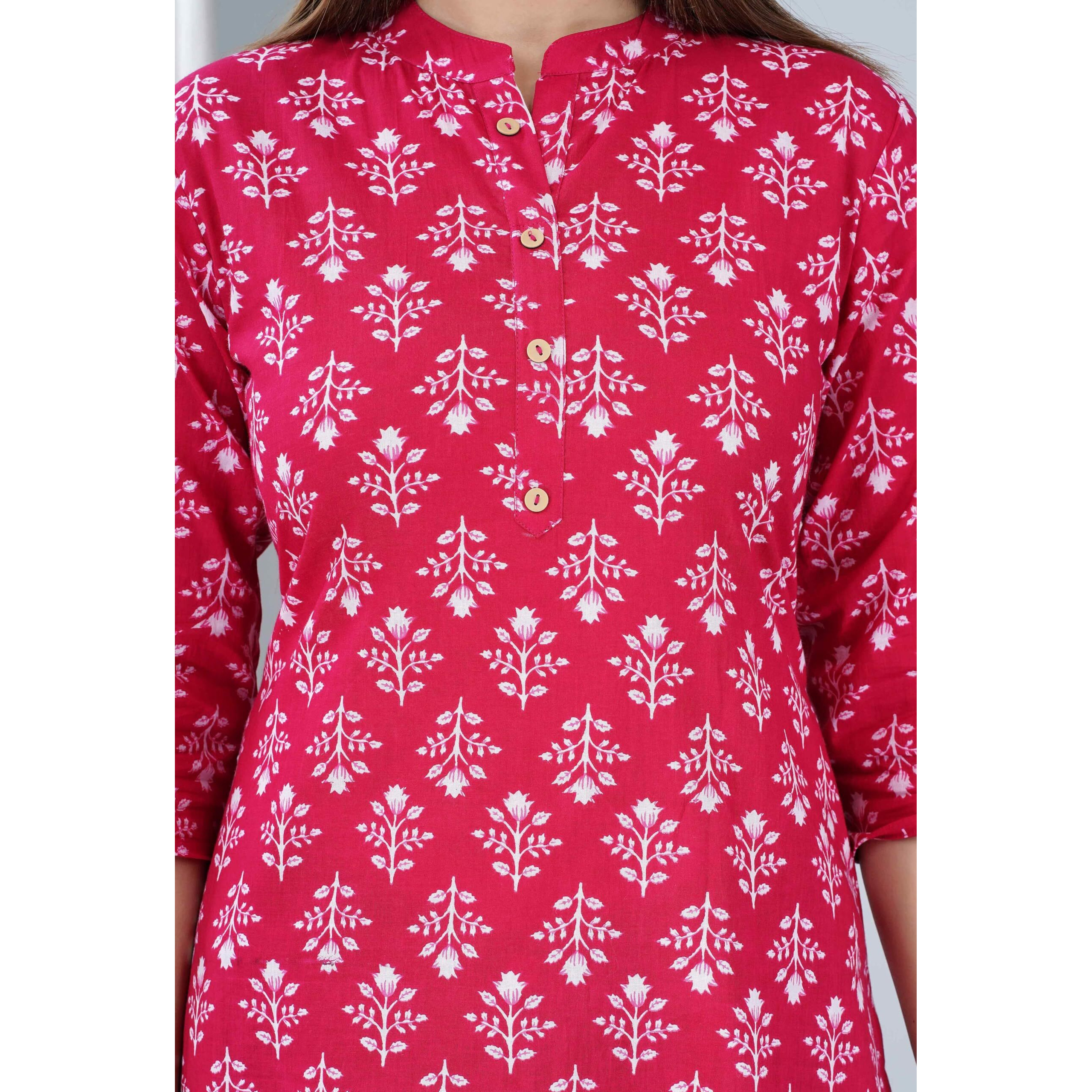 Jikonet Women's Regular Straight Short Kurti/Kurta - 516, (XXX-Large, Pink)