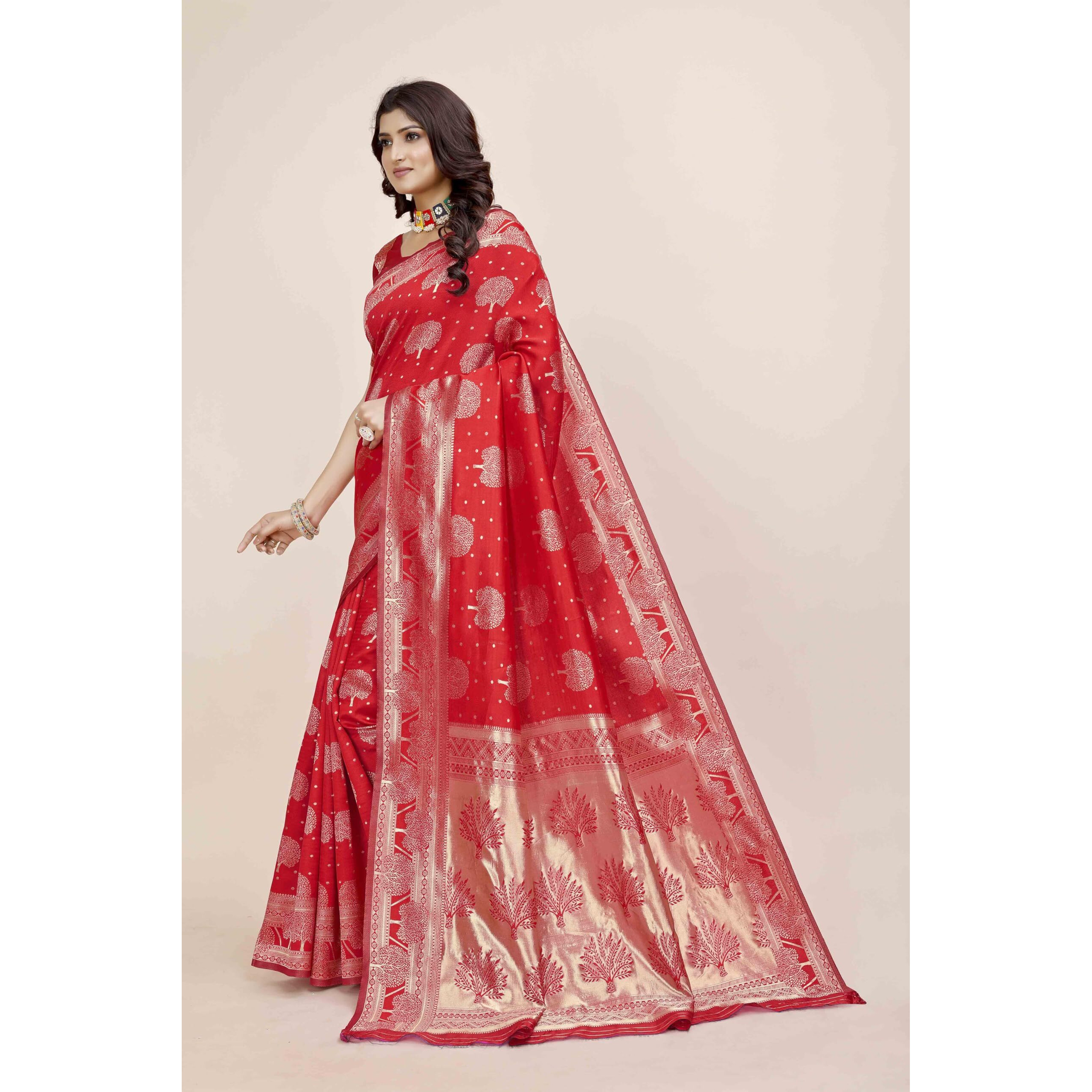 Shasmi Women's Banarasi Saree Pure Kanjivaram Silk Saree Soft new ladies 2025 Design Wear Pattu Sarees Latest Party Sari collections With Blouse Piece for Wedding sadi (PARI-217 RED)