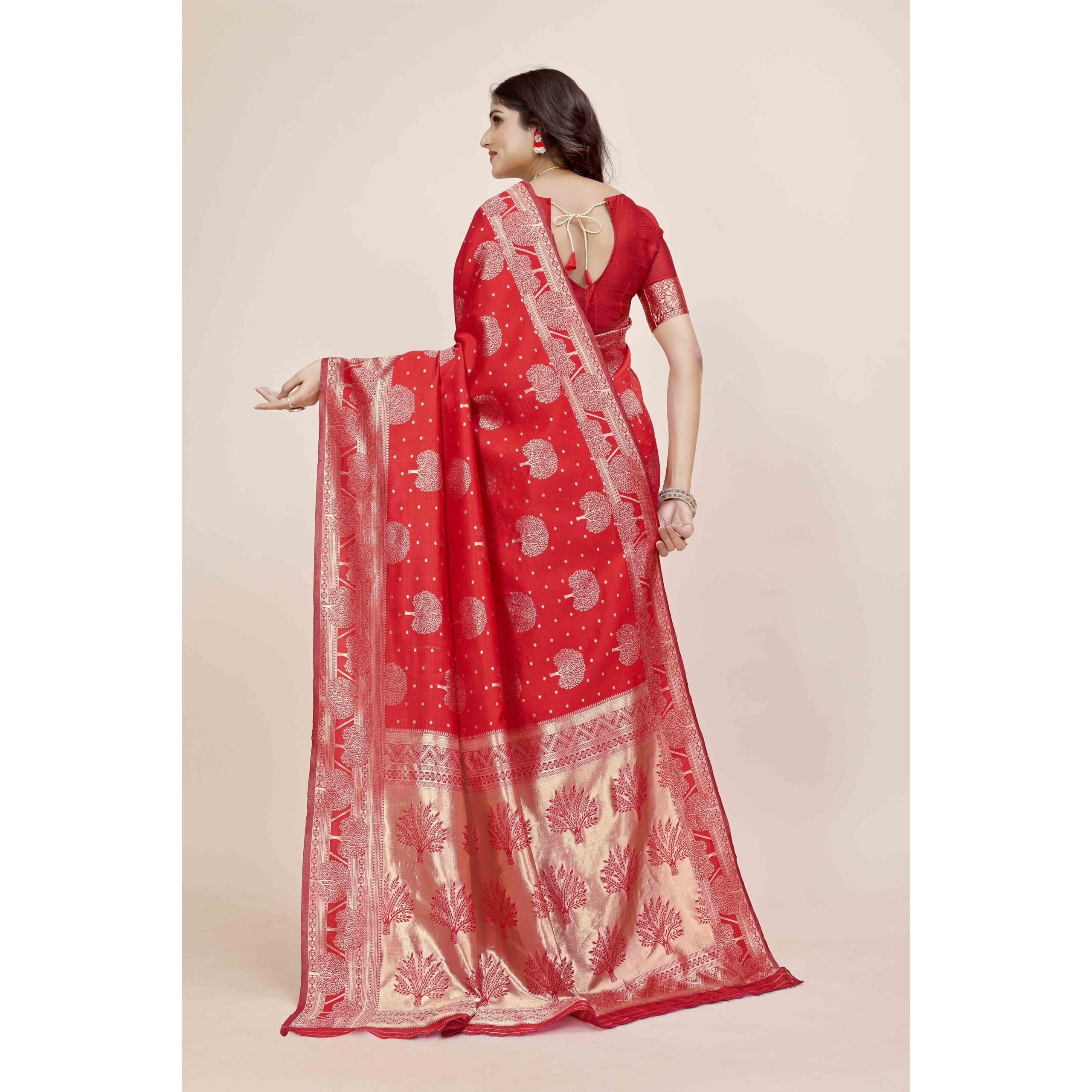 Shasmi Women's Banarasi Saree Pure Kanjivaram Silk Saree Soft new ladies 2025 Design Wear Pattu Sarees Latest Party Sari collections With Blouse Piece for Wedding sadi (PARI-217 RED)