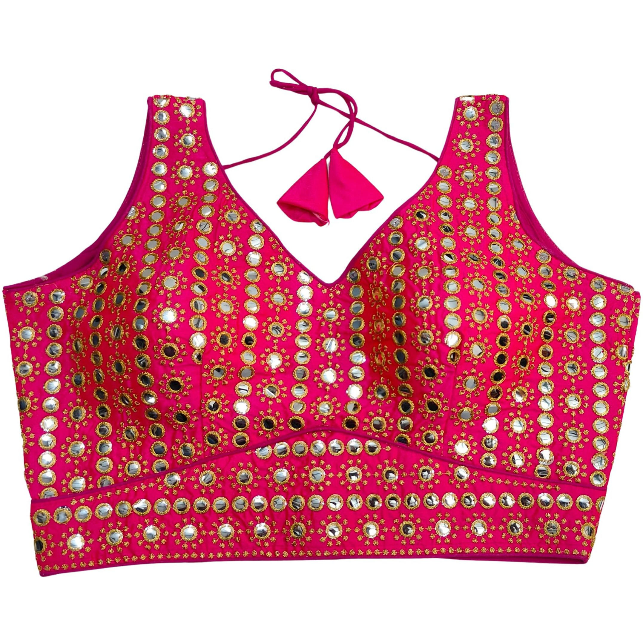 Pujia Mills Women's Readymade Blouse Sleeveless Blouse Embroidery jari Work Mirror Blouse Handwork Readymade Saree Blouse for Women for Saree and Lehenga Choli (B101 Pink 40)