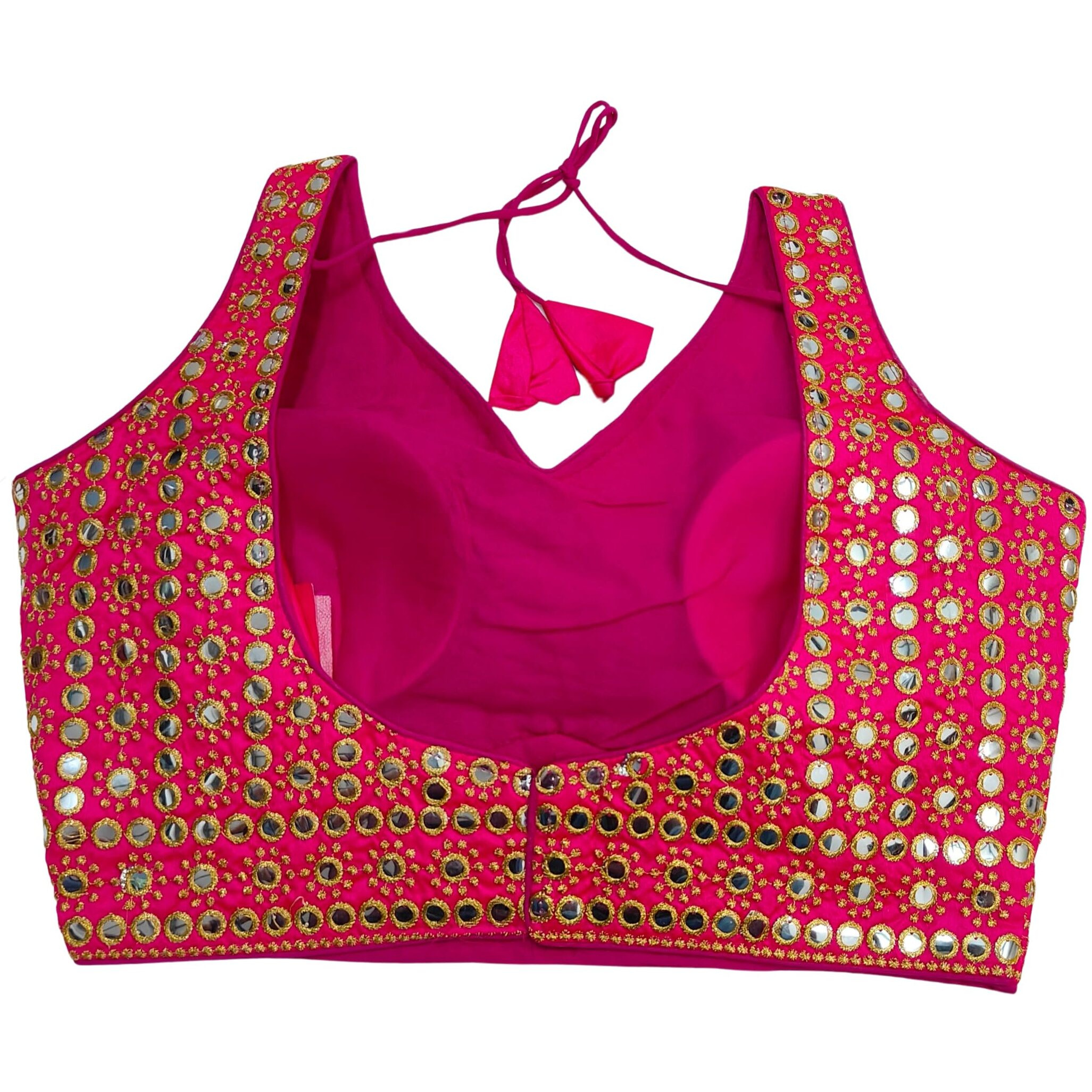Pujia Mills Women's Readymade Blouse Sleeveless Blouse Embroidery jari Work Mirror Blouse Handwork Readymade Saree Blouse for Women for Saree and Lehenga Choli (B101 Pink 40)