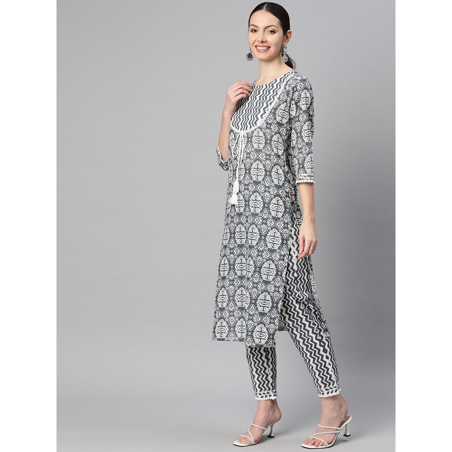 Vbuyz Women's Print & Embroidered Straight Cotton Stitched Kurta Pant with Laheriya Dupatta | kurta sets for woman | kurti pant set with dupatta | kurta sets | kurti for women stylish