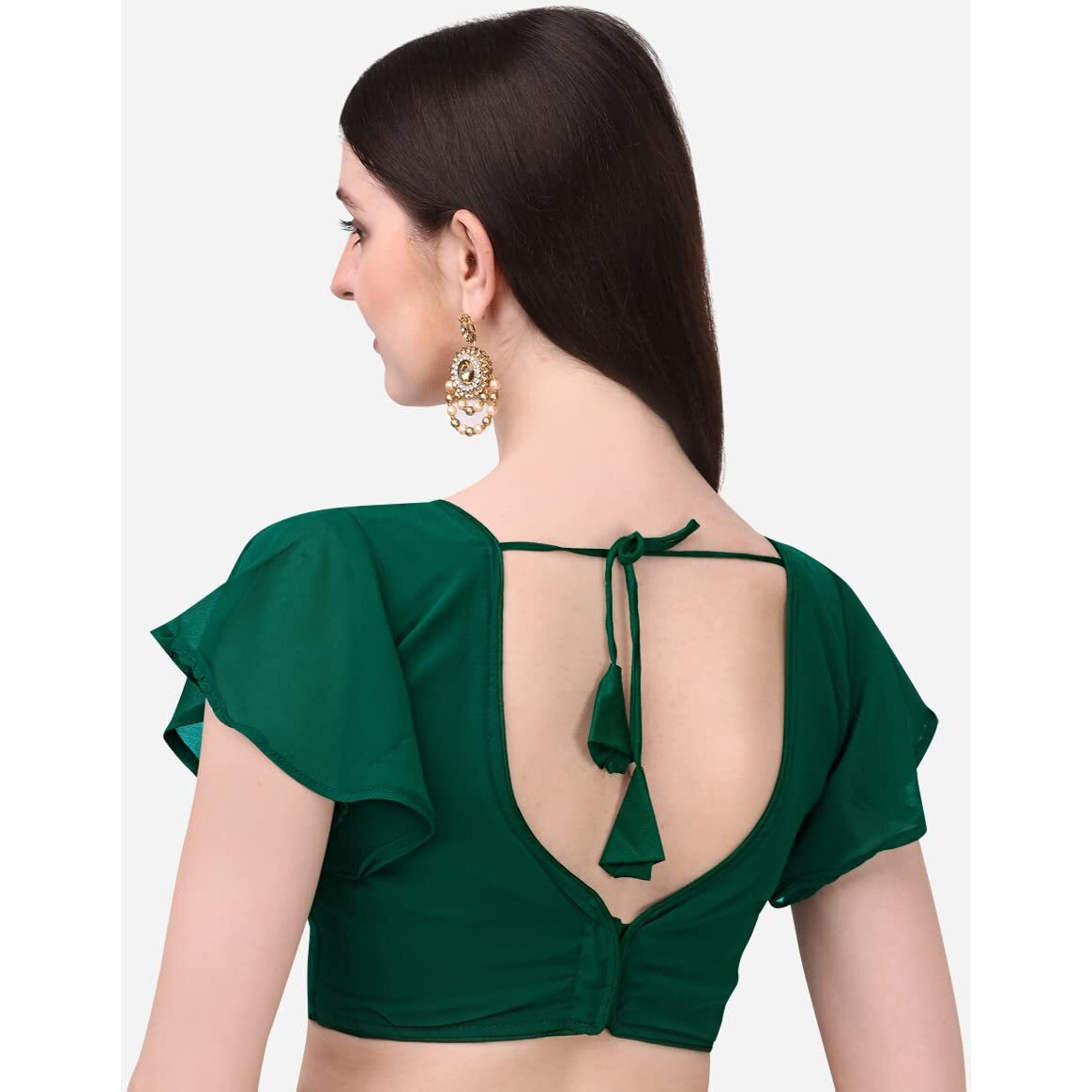 Pujia Mills Women's Georgette Bell Sleeve Readymade Saree Blouse (3003_Mehndi_38)