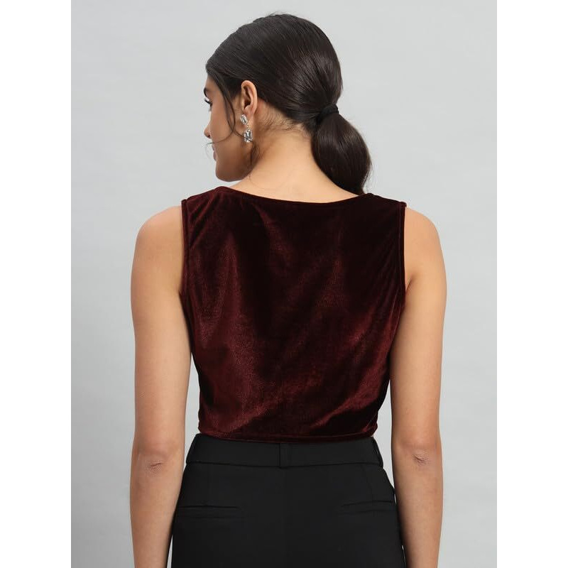Vaararo Readymade Party Blouse for Women | Shiny Velvet Sleeveless Stylish Outfit Sporty Maroon Large