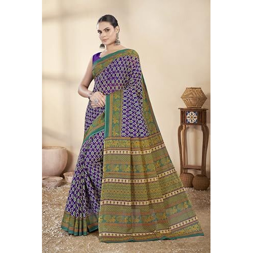 Tamaira Fashion Women's Plain Cotton Saree (AB45_Purple