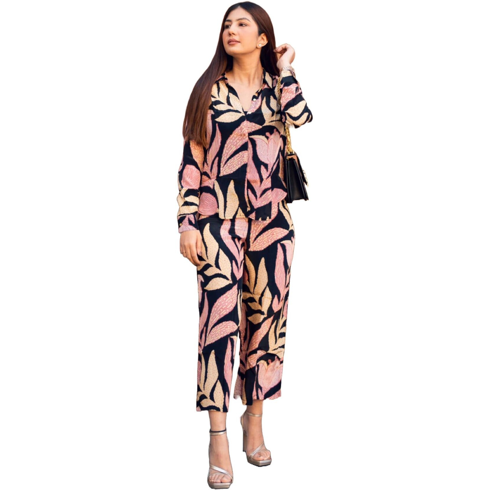 GoSriKi Women's Cotton Blend Printed Ethnic Co-ord Set (Badima Black-GS_S_Black_Small)