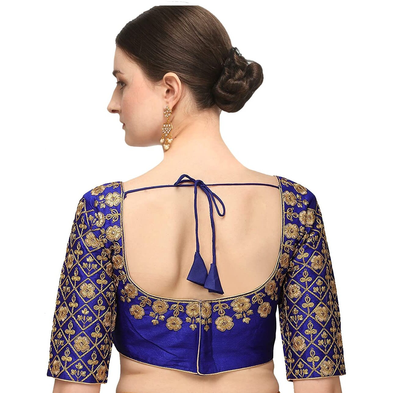 Pujia Mills Embroiderd Work Phantom Silk Readymade Blouse Royal