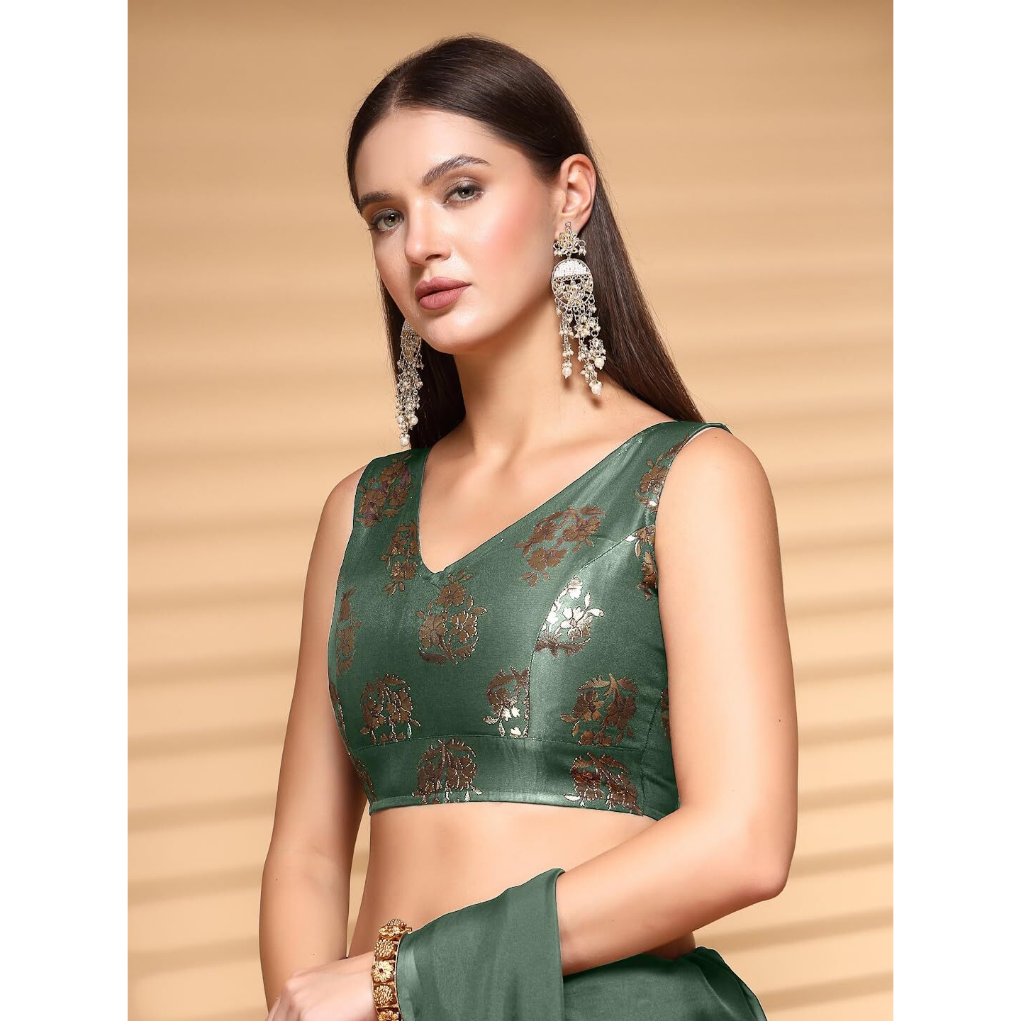 OOMPH Readymade Blouse for Women, Brocade, Sleeveless, V-Neck, rbbl679