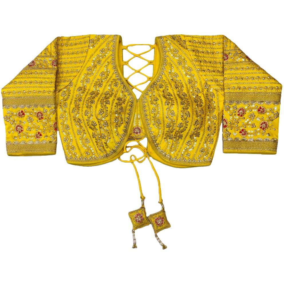 Sumaira Tex Women's Heavy Embroidery Coding with Sequins Work 3/4th Sleeves Fancy Readymade Saree Blouse(Missy Yellow_38)