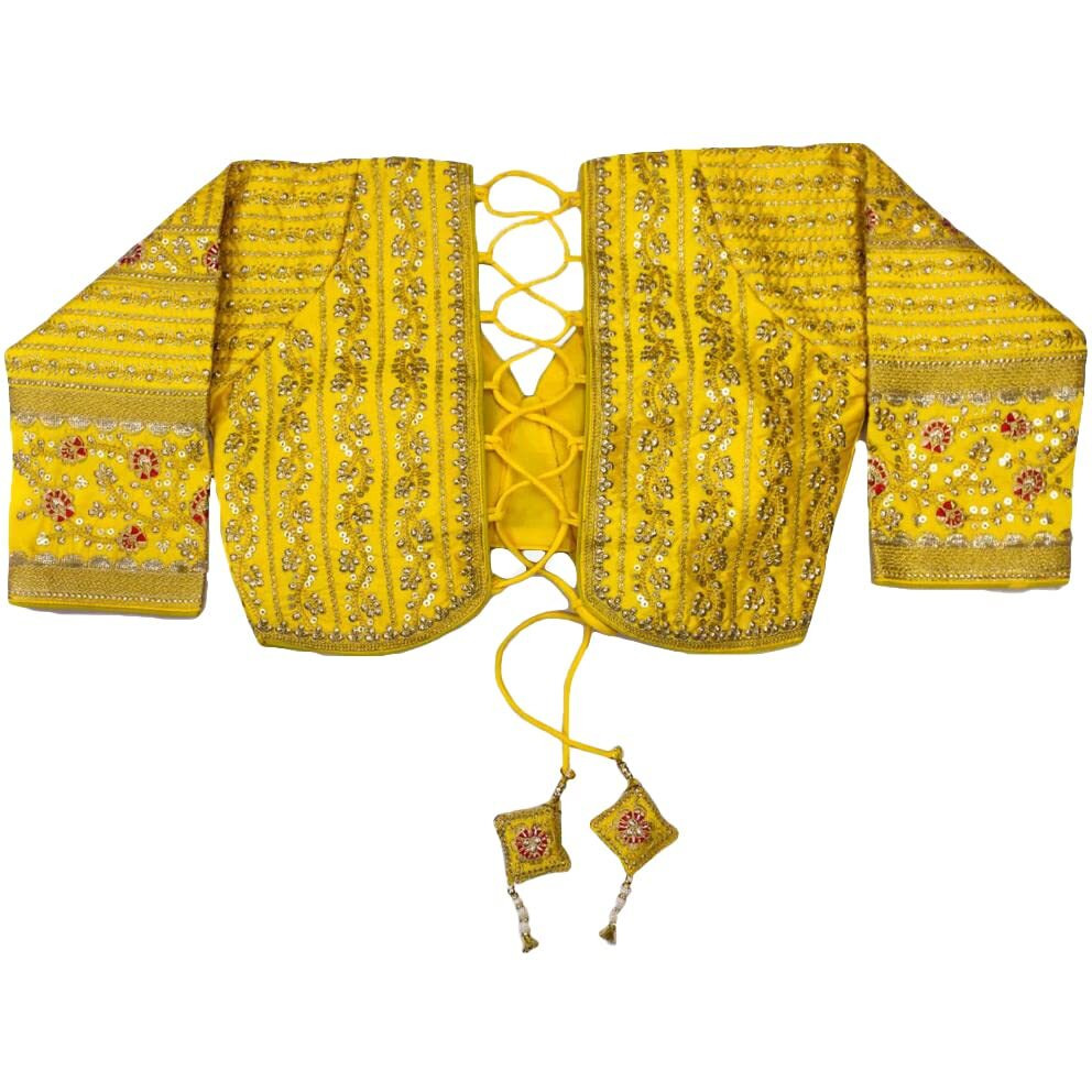 Sumaira Tex Women's Heavy Embroidery Coding with Sequins Work 3/4th Sleeves Fancy Readymade Saree Blouse(Missy Yellow_38)
