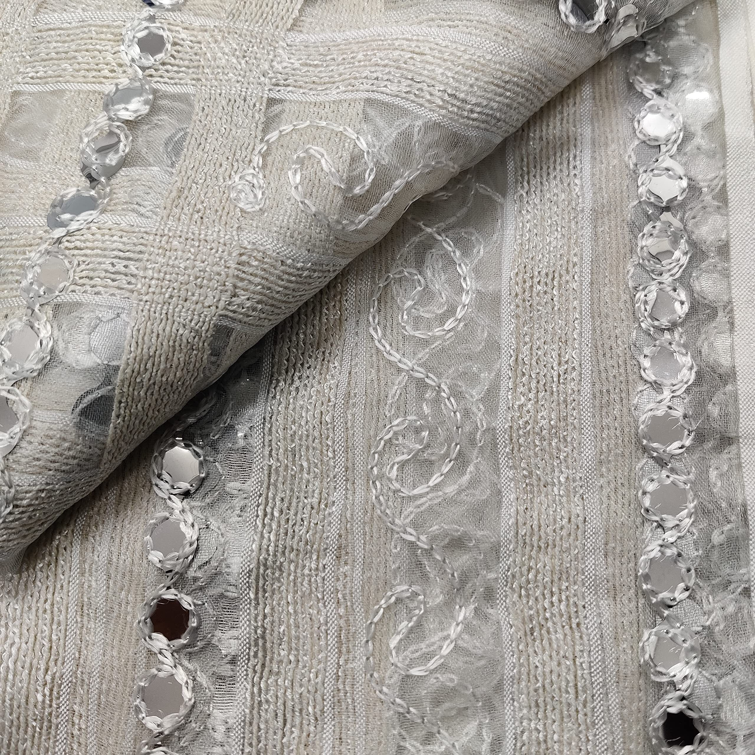 RANI SAAHIBA Women's Mirror Work Embroidered Tissue Organza Dupatta (SKRDD2074_White)