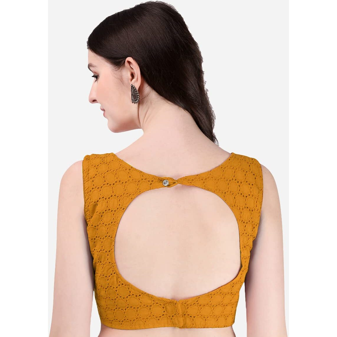 Pujia Mills Women's Women's Cotton Chikankari Embroidery Work Readymade Saree Sleeveless Blouse