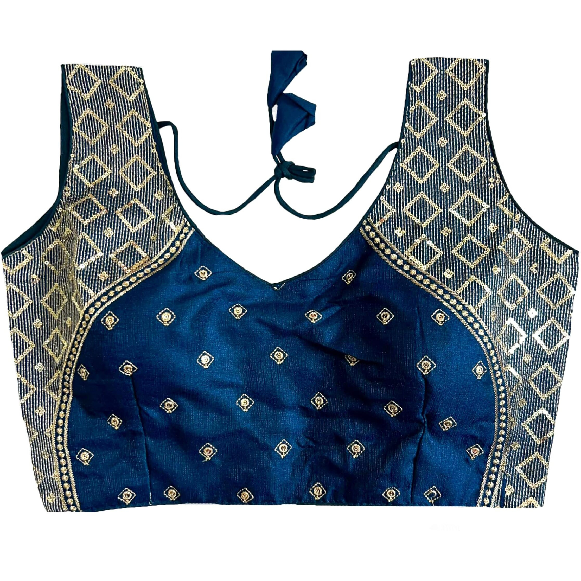 Pujia Mills Women's Sequin Embroidered V Neck Sleeveless Readymade Saree Blouse Indian Ethnic Designer Stitched Women's Readymade Saree Blouse Morpeach Sleeveless Padded Readymade Blouse for Women