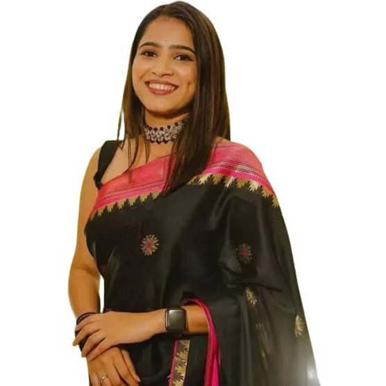 Flosive Women's Present Banarasi Soft Lichi Silk Saree Beautiful Jacquard Rich Pallu Design Work Zari Woven Kanjivaram Silk Style Saree With Soft Lichi Silk Blouse Piece Ayn Royal Look