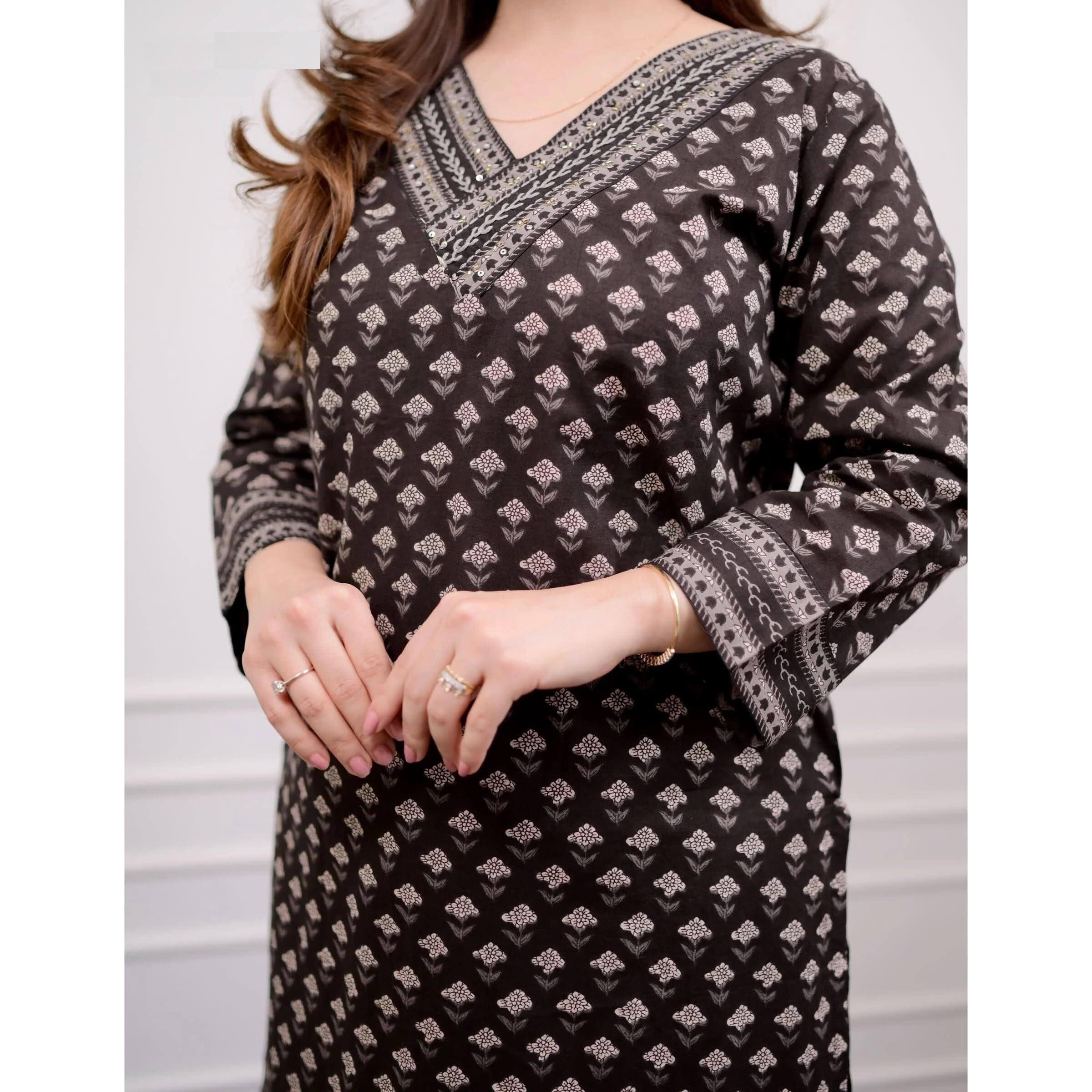KLOSIA Women Viscose Block Printed A-Line Kurta and Pant Set with Dupatta (in, Alpha, XL, Brown)
